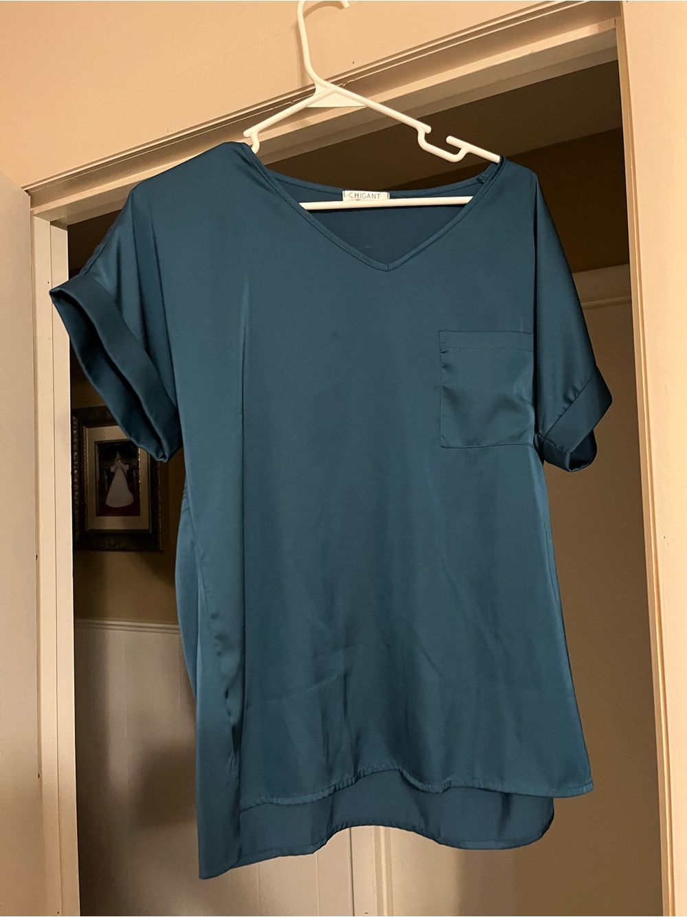 Chic Teal V-Neck Pocket Blouse